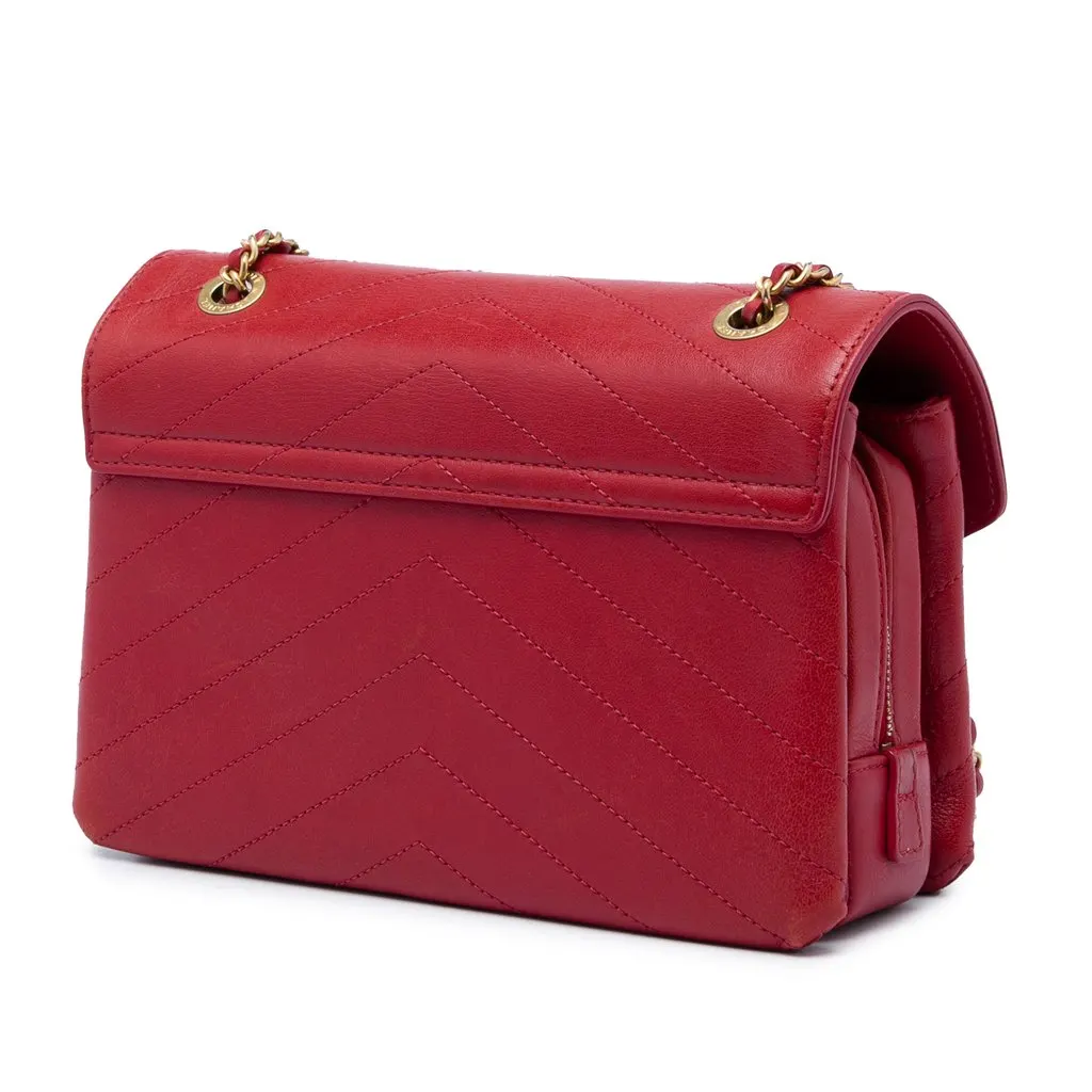 Chanel Small Chevron Lambskin Stitched Envelope Flap Red Leather Very good - Back View