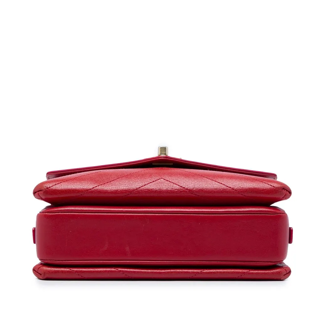 Chanel Small Chevron Lambskin Stitched Envelope Flap Red Leather Very good - Inside View