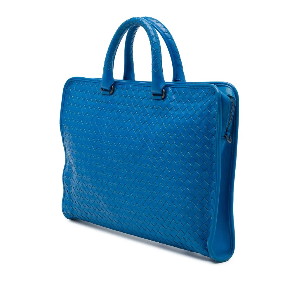 Bottega Veneta Nappa Intrecciato Briefcase Blue Leather Very good - Back View