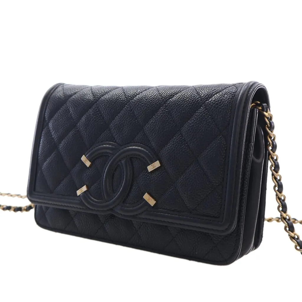 Chanel Caviar CC Filigree Wallet On Chain Black Leather Very good - Back View