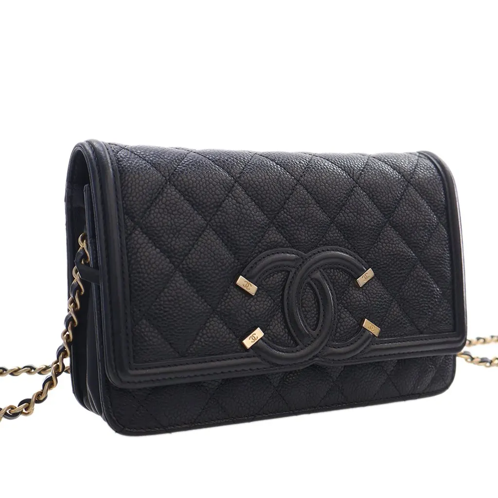 Chanel Caviar CC Filigree Wallet On Chain Black Leather Very good - Inside View