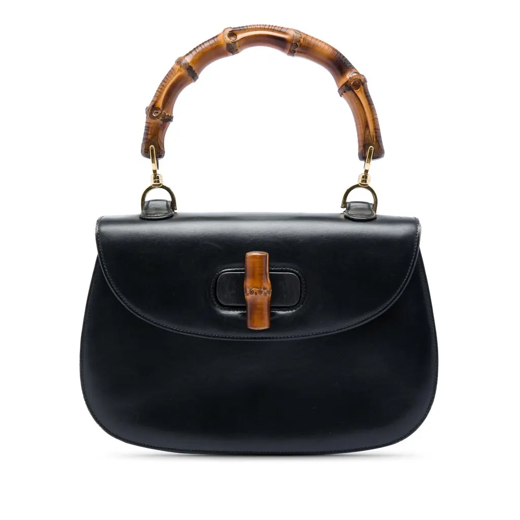 Gucci Calfskin Bamboo Night Black Leather Very good - Front View