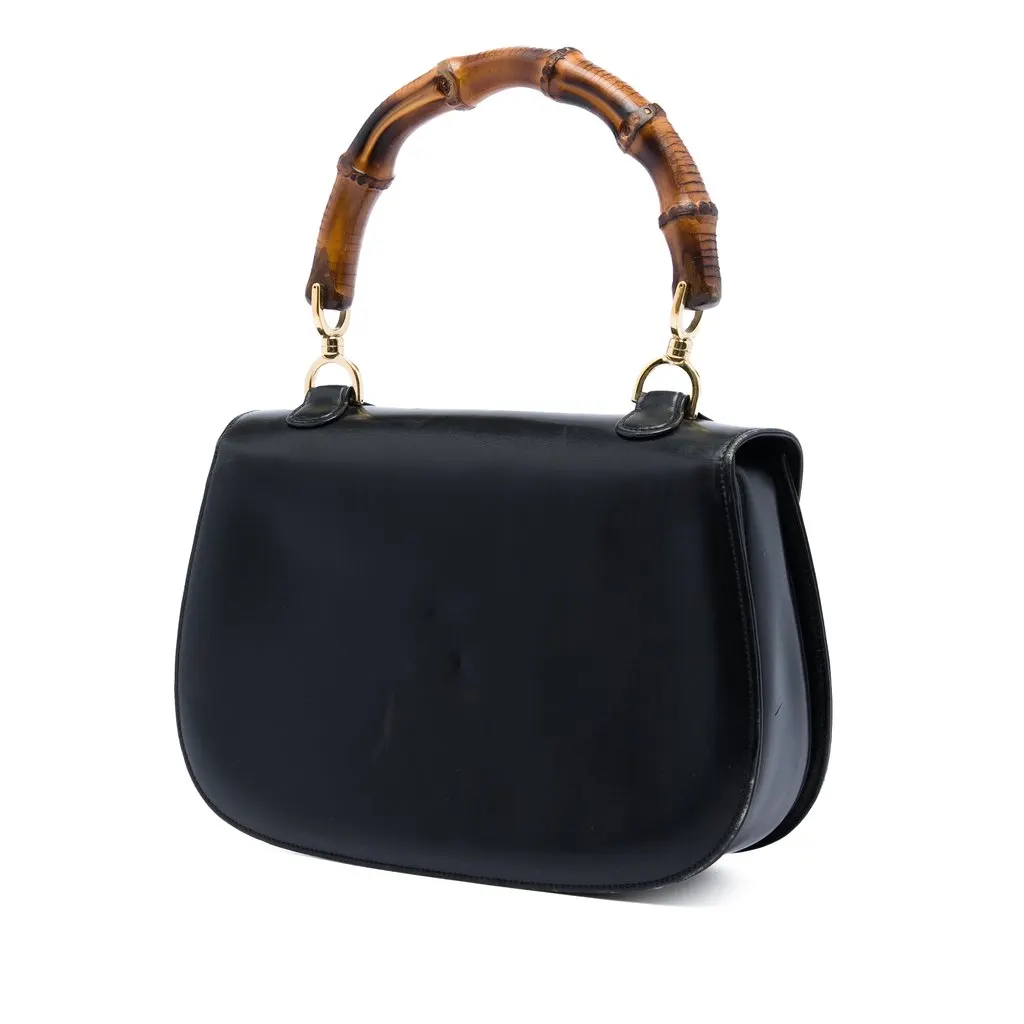 Gucci Calfskin Bamboo Night Black Leather Very good - Back View
