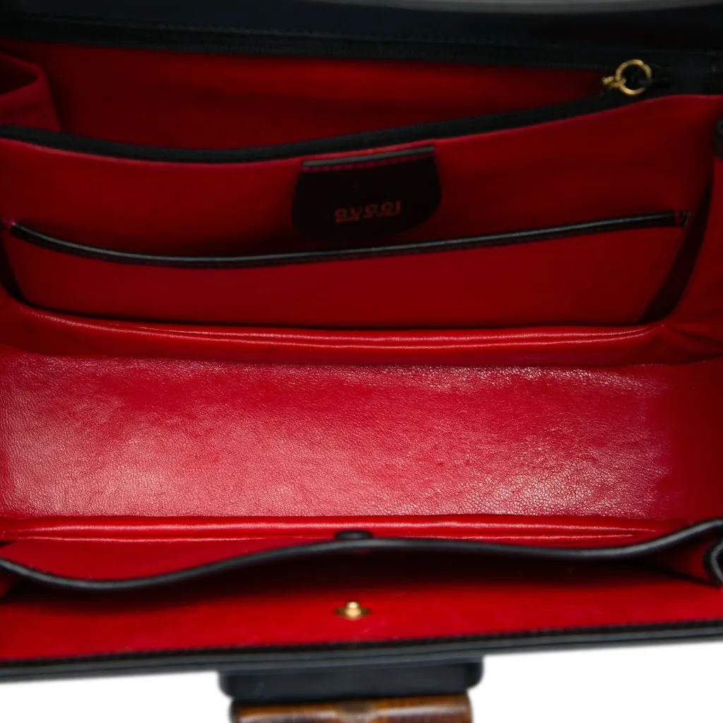 Gucci Calfskin Bamboo Night Black Leather Very good - Model View