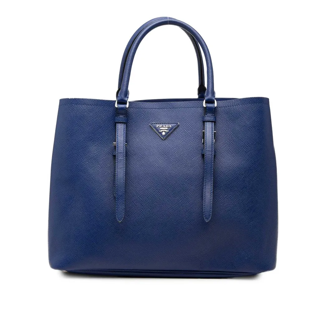Prada Medium Saffiano Cuir Double Handle Satchel Blue Leather Very good - Front View
