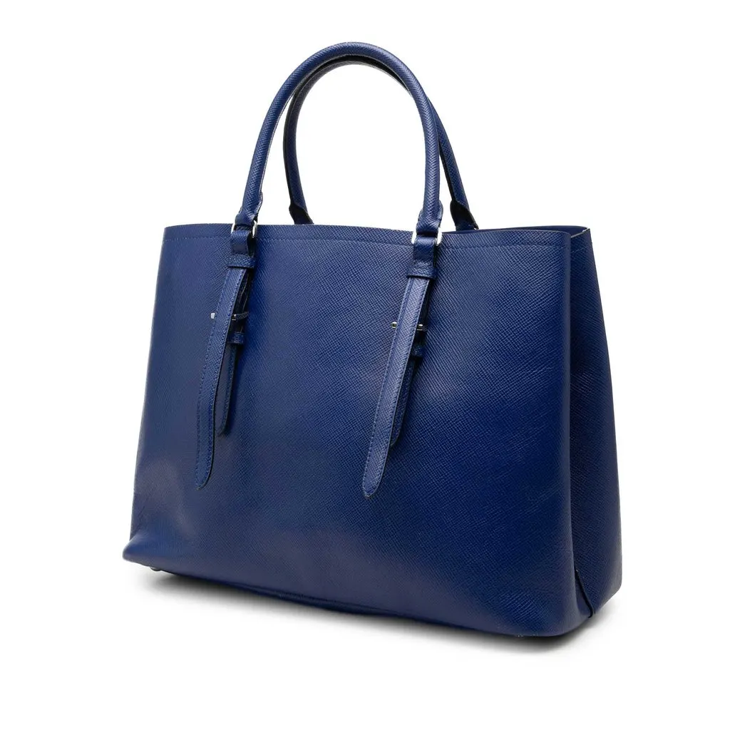 Prada Medium Saffiano Cuir Double Handle Satchel Blue Leather Very good - Back View