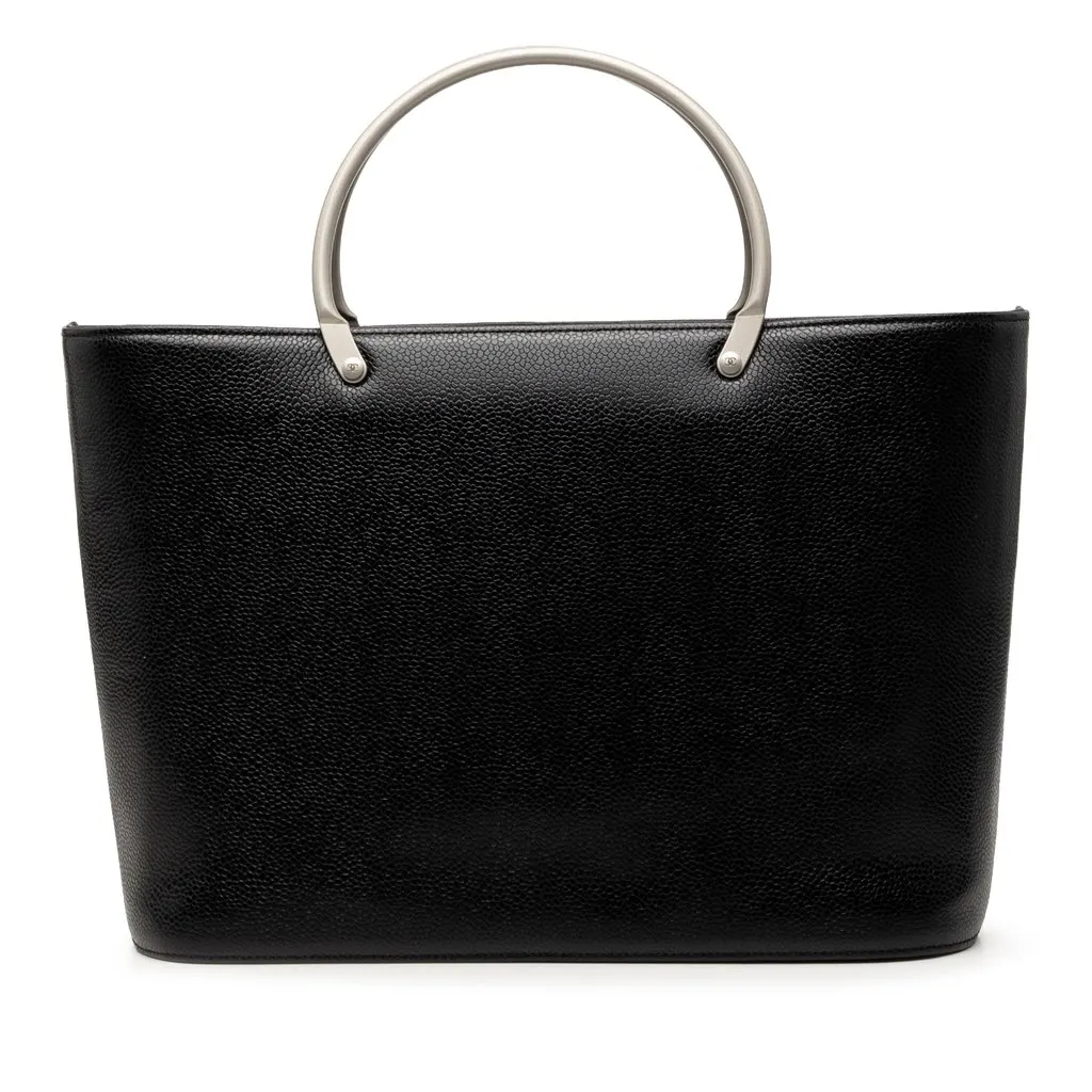 Chanel CC Caviar Metal Top Handle Tote Black Leather Very good - Front View