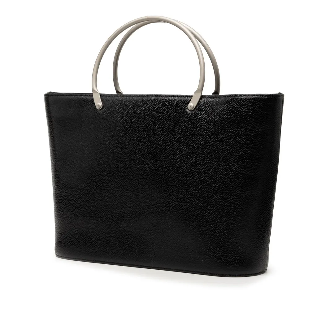 Chanel CC Caviar Metal Top Handle Tote Black Leather Very good - Back View