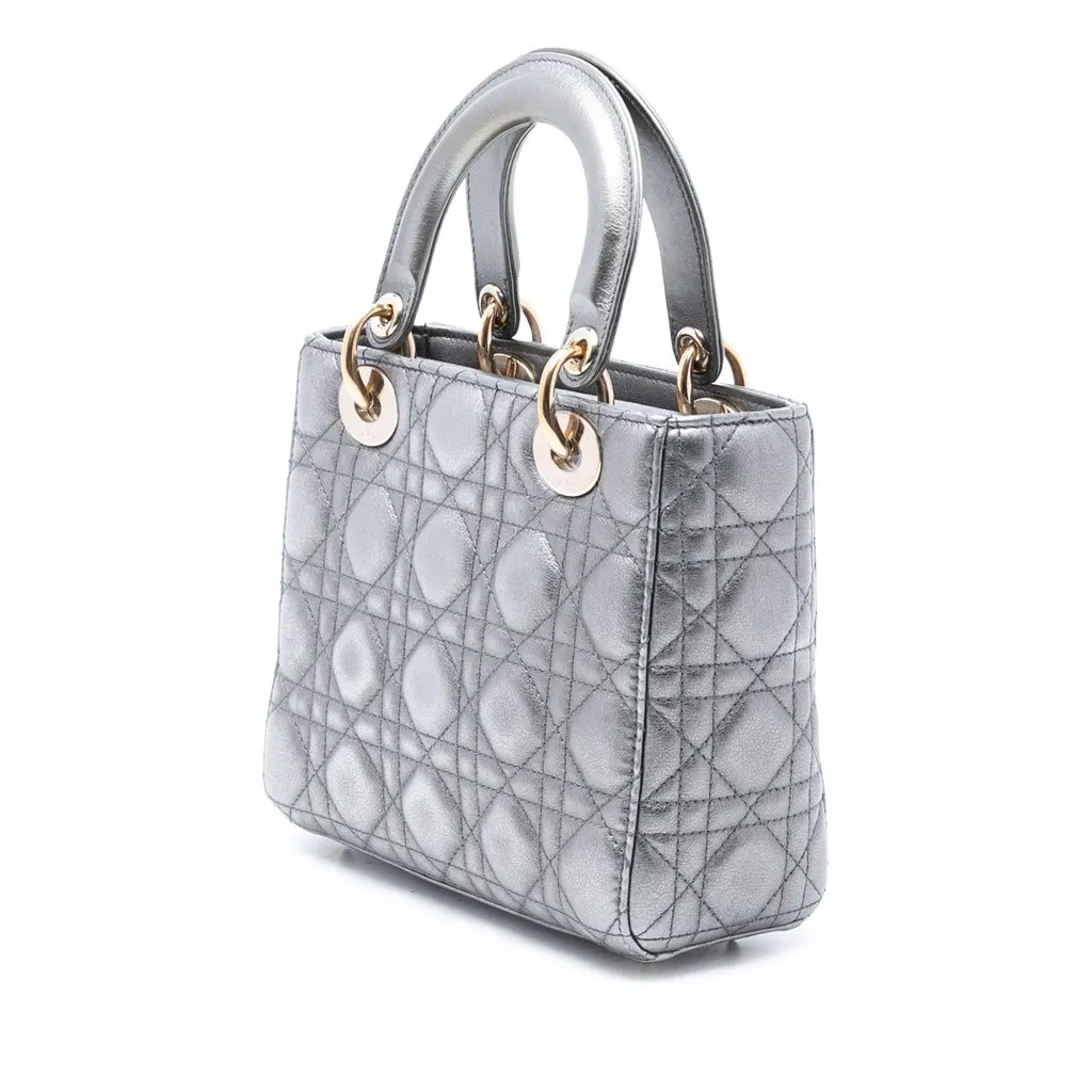 Dior Small Metallic Lambskin Cannage My ABCDior Lady Dior Silver Leather Very good - Back View