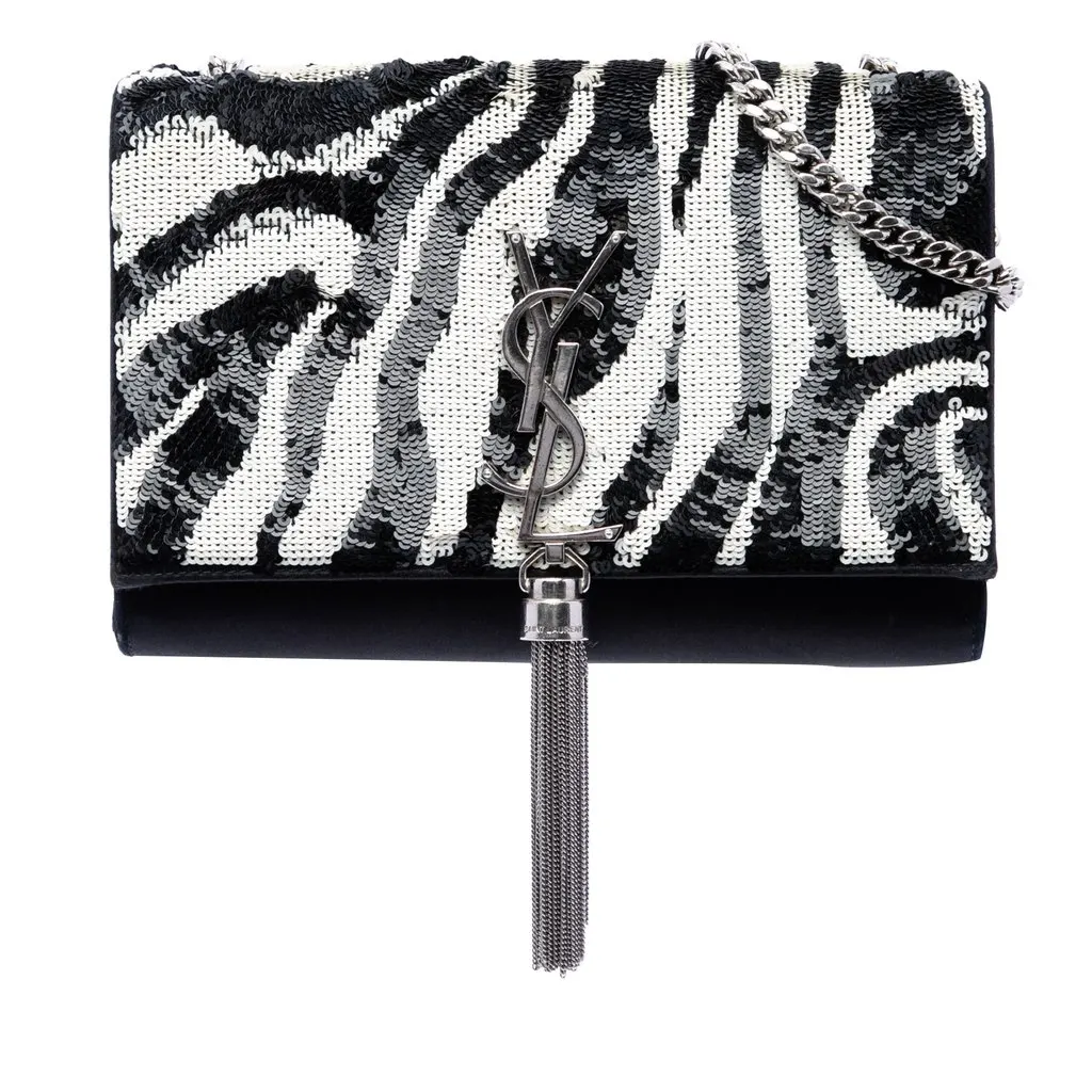 Saint Laurent Small Satin Monogram Kate Zebra Sequin Crossbody Black Very good - Front View