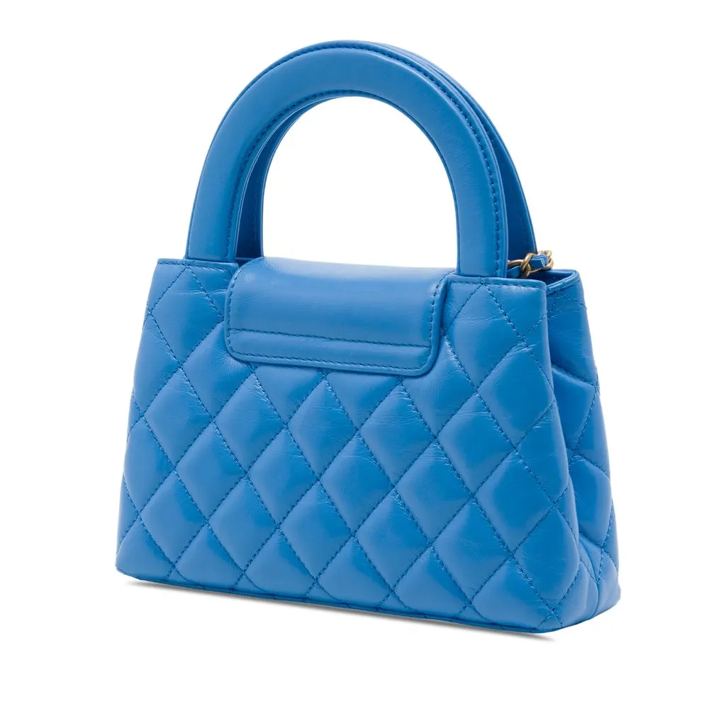 Chanel Nano Aged Calfskin Kelly Shopper Bag Blue Leather Very good - Back View