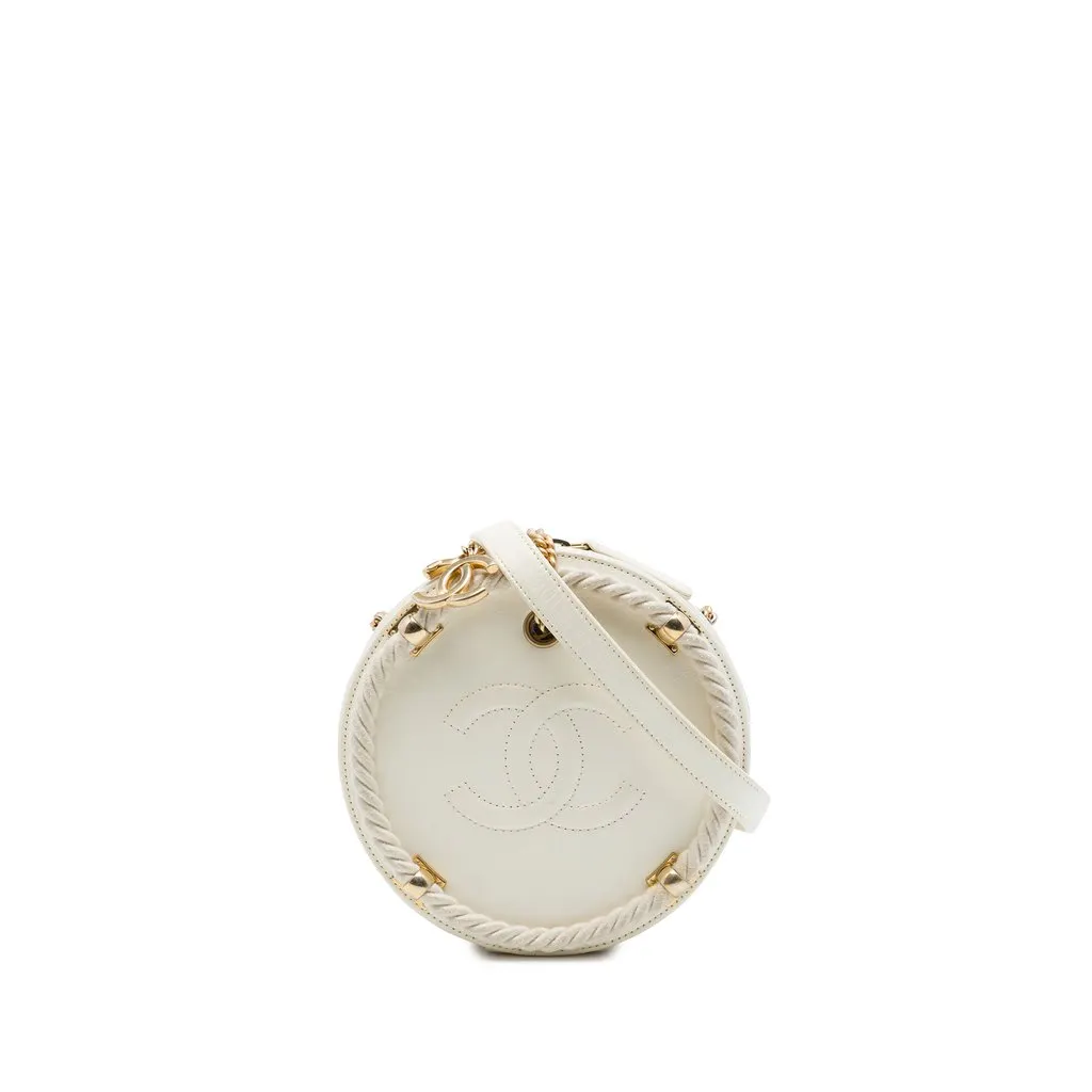 Chanel Crumpled Calfskin En Vogue Round Bag White Leather Very good - Front View