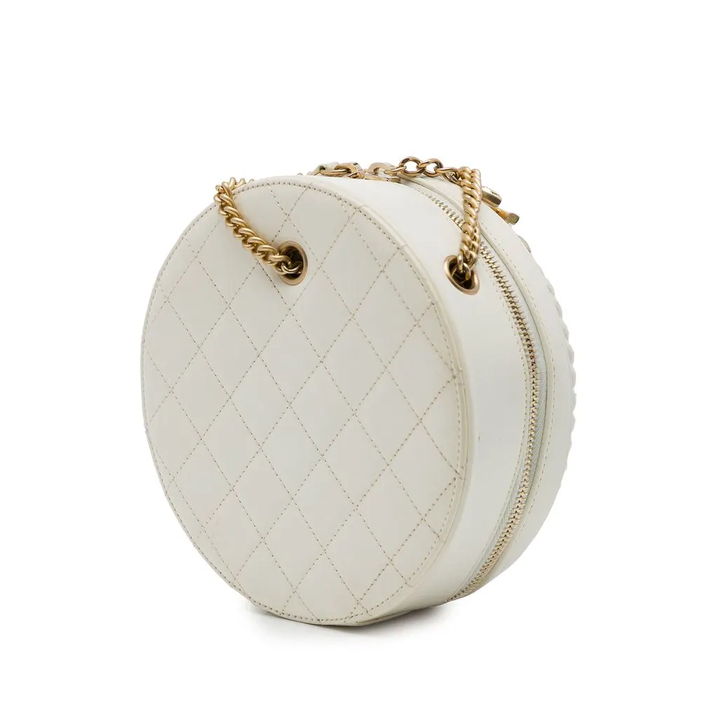Chanel Crumpled Calfskin En Vogue Round Bag White Leather Very good - Back View