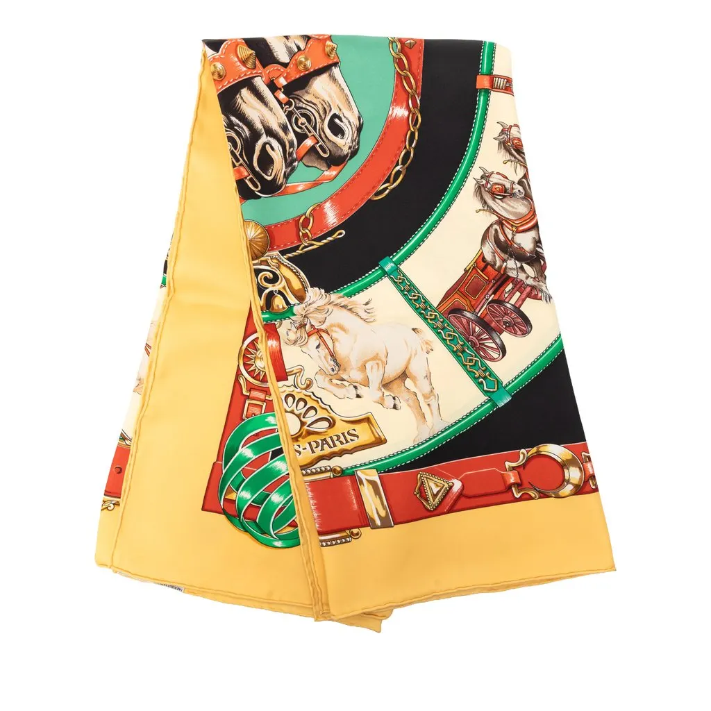 Hermès Chevaux de Trait Silk Scarf 90 Yellow Very good - Front View