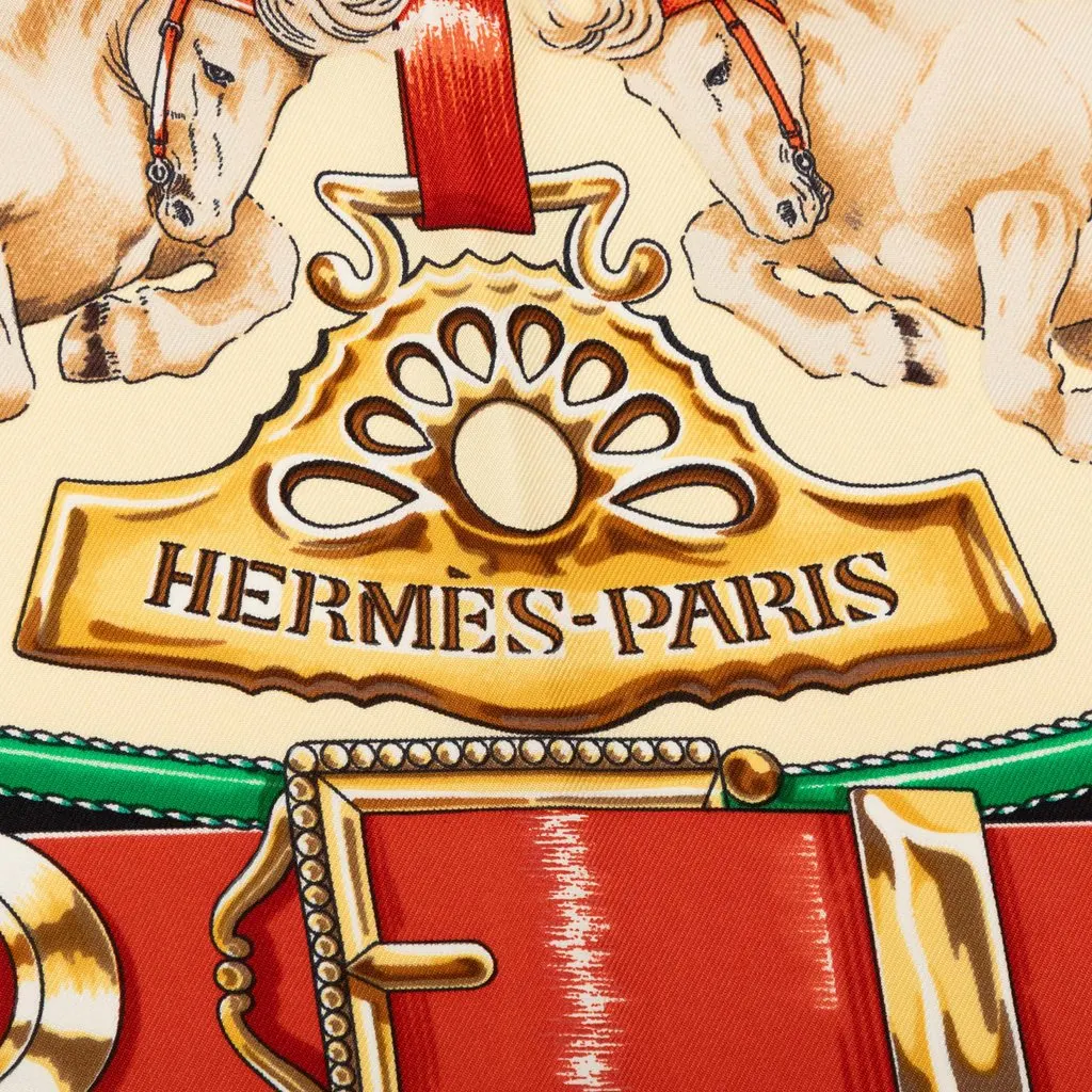 Hermès Chevaux de Trait Silk Scarf 90 Yellow Very good - Inside View