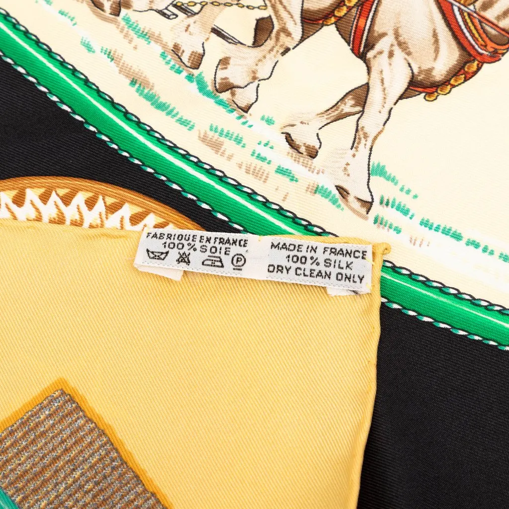 Hermès Chevaux de Trait Silk Scarf 90 Yellow Very good - Model View