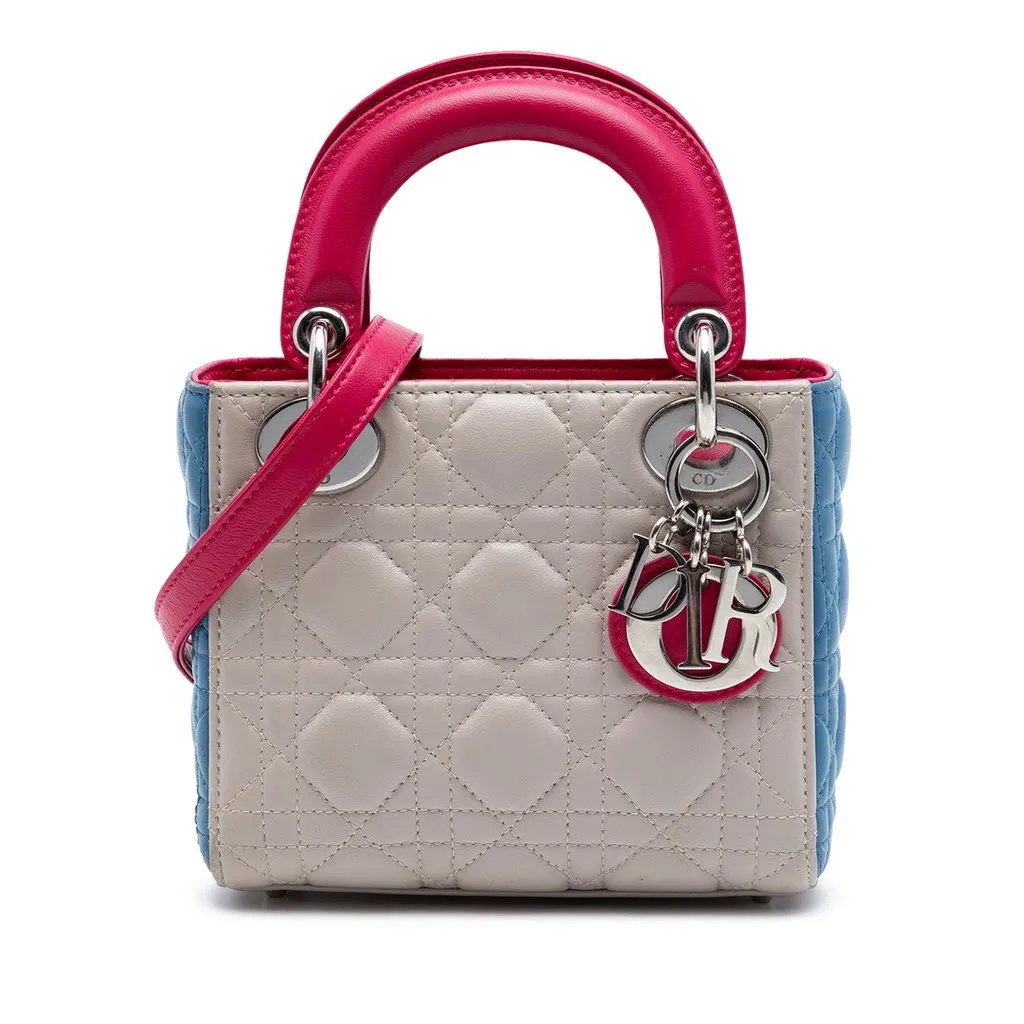 Dior Mini Tricolor Lambskin Cannage Lady Dior Brown Leather Very good - Front View
