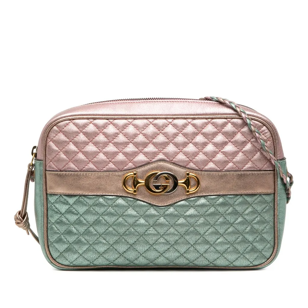 Gucci Laminated Nappa Trapuntata Crossbody Green Leather Very good - Front View