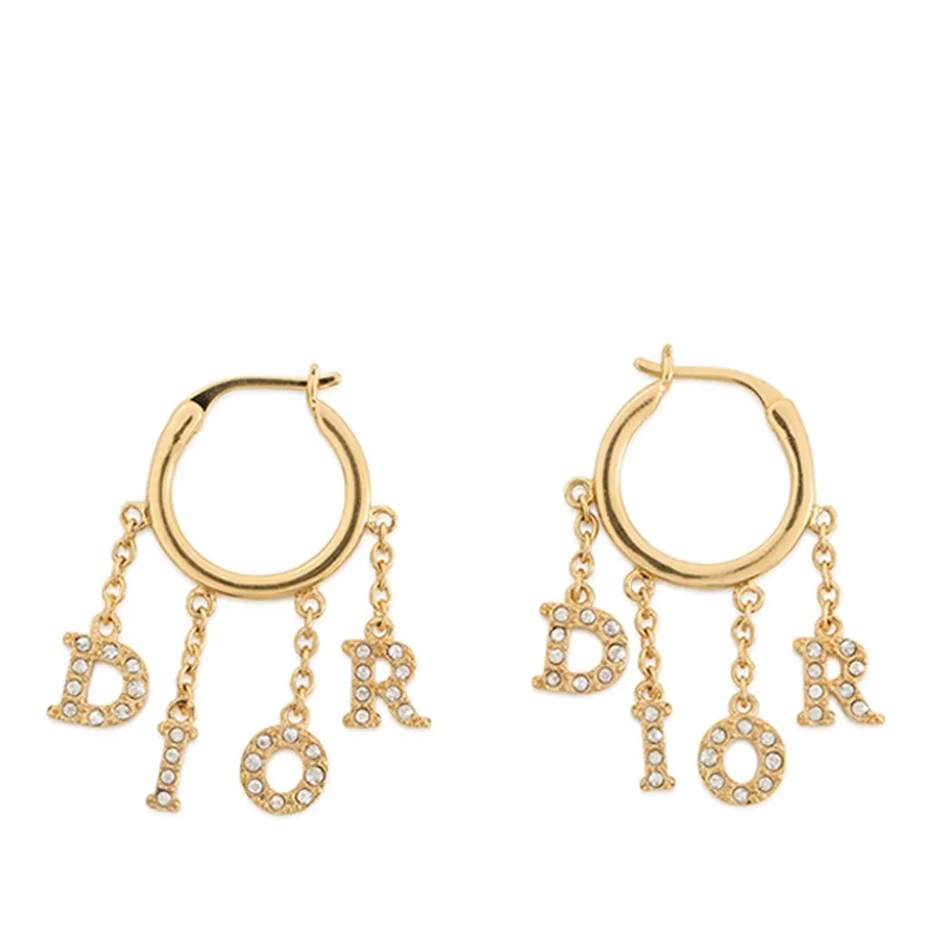 Dior Dio(r)evolution Gold Plated Strass Drop Hoop Earrings Gold Metal Very good - Front View