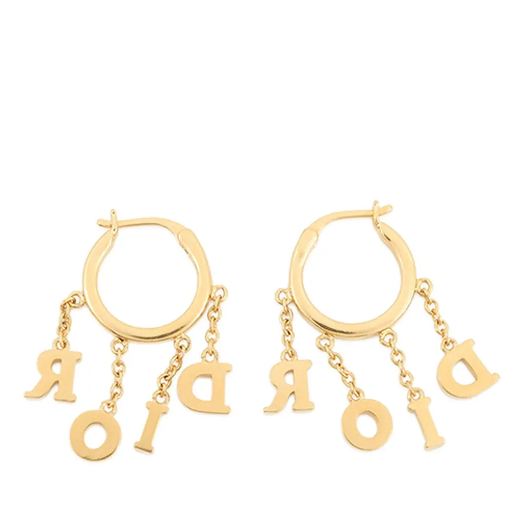 Dior Dio(r)evolution Gold Plated Strass Drop Hoop Earrings Gold Metal Very good - Back View
