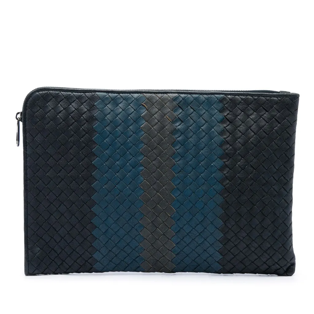 Bottega Veneta Tricolor Nappa Intrecciato Clutch Black Leather Very good - Front View