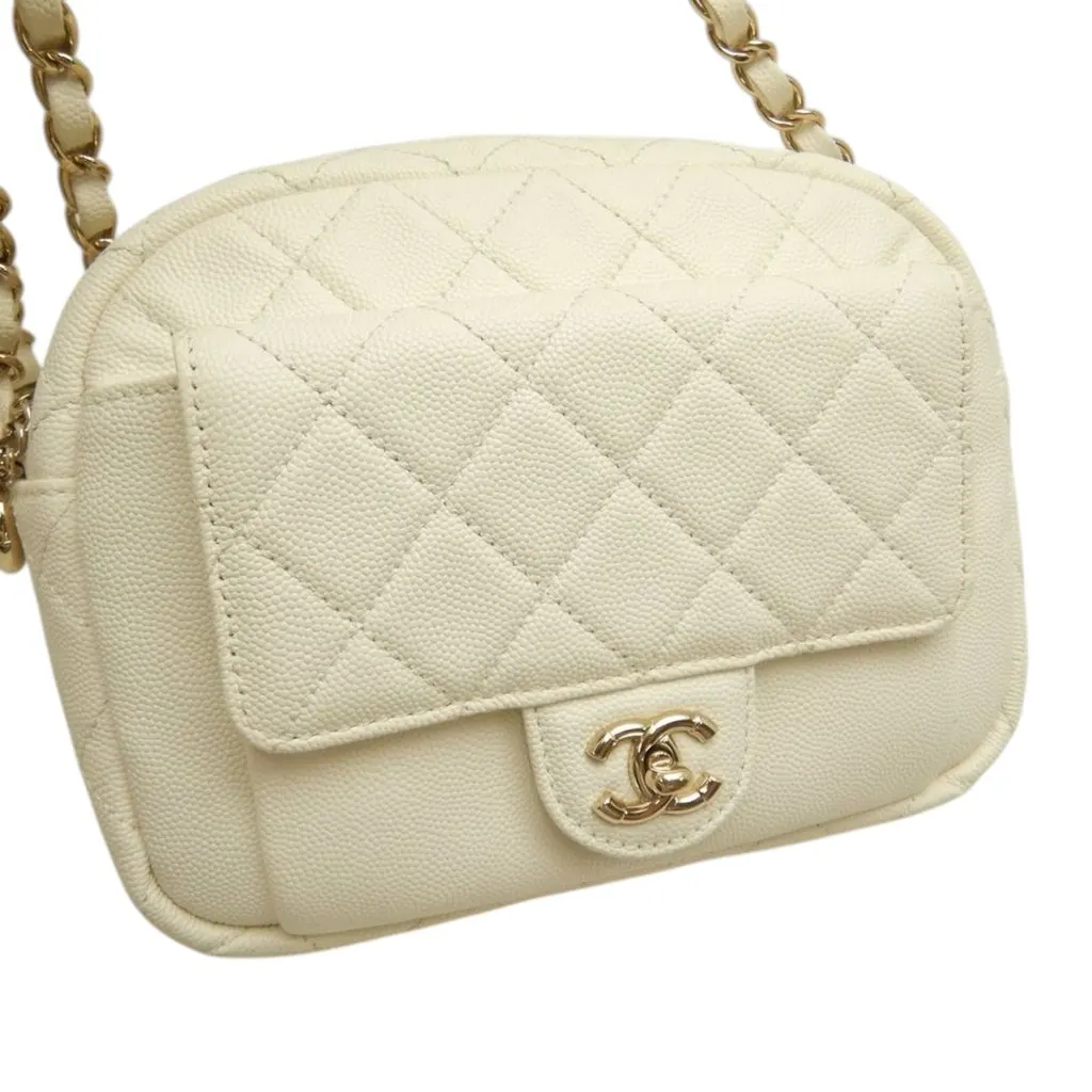 Chanel CC Quilted Caviar Day Camera Bag White Leather Very good - Back View
