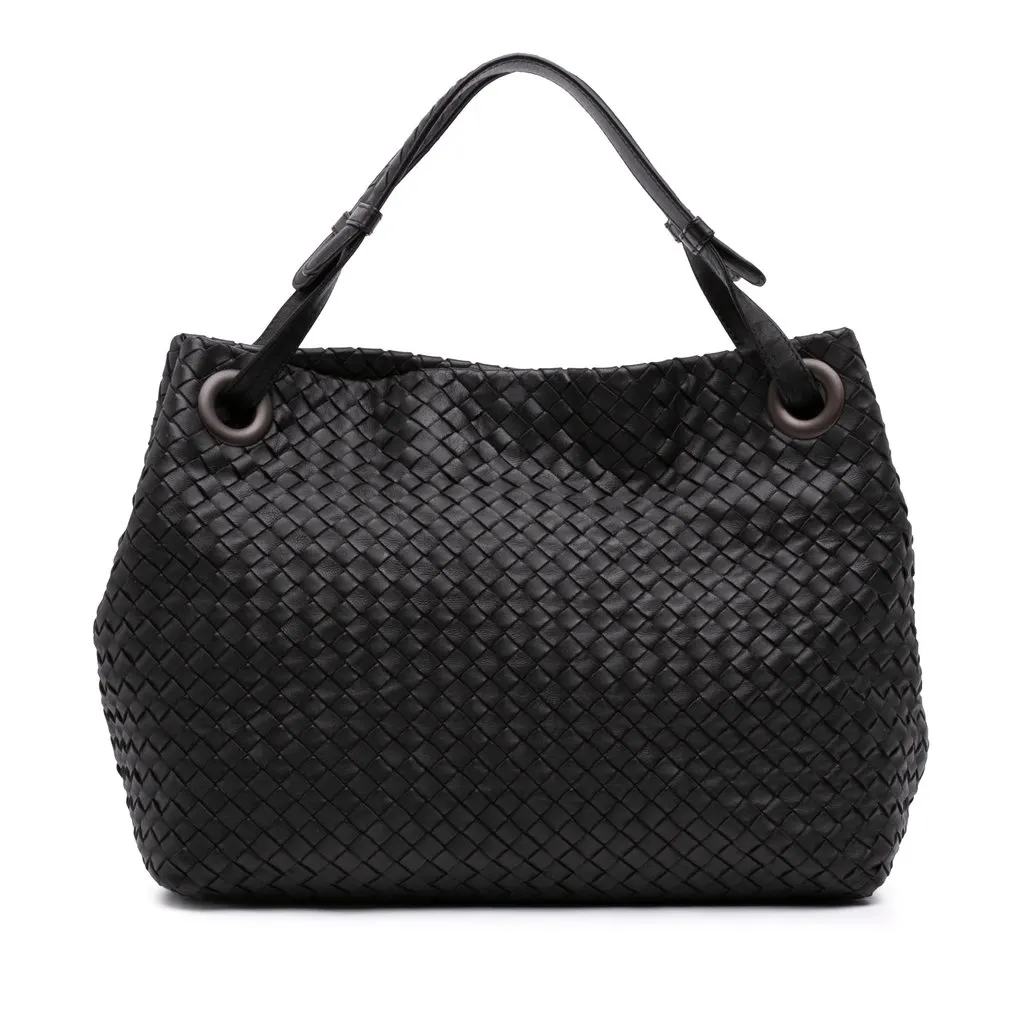 Bottega Veneta Medium Nappa Intrecciato Garda Tote Black Leather Very good - Front View