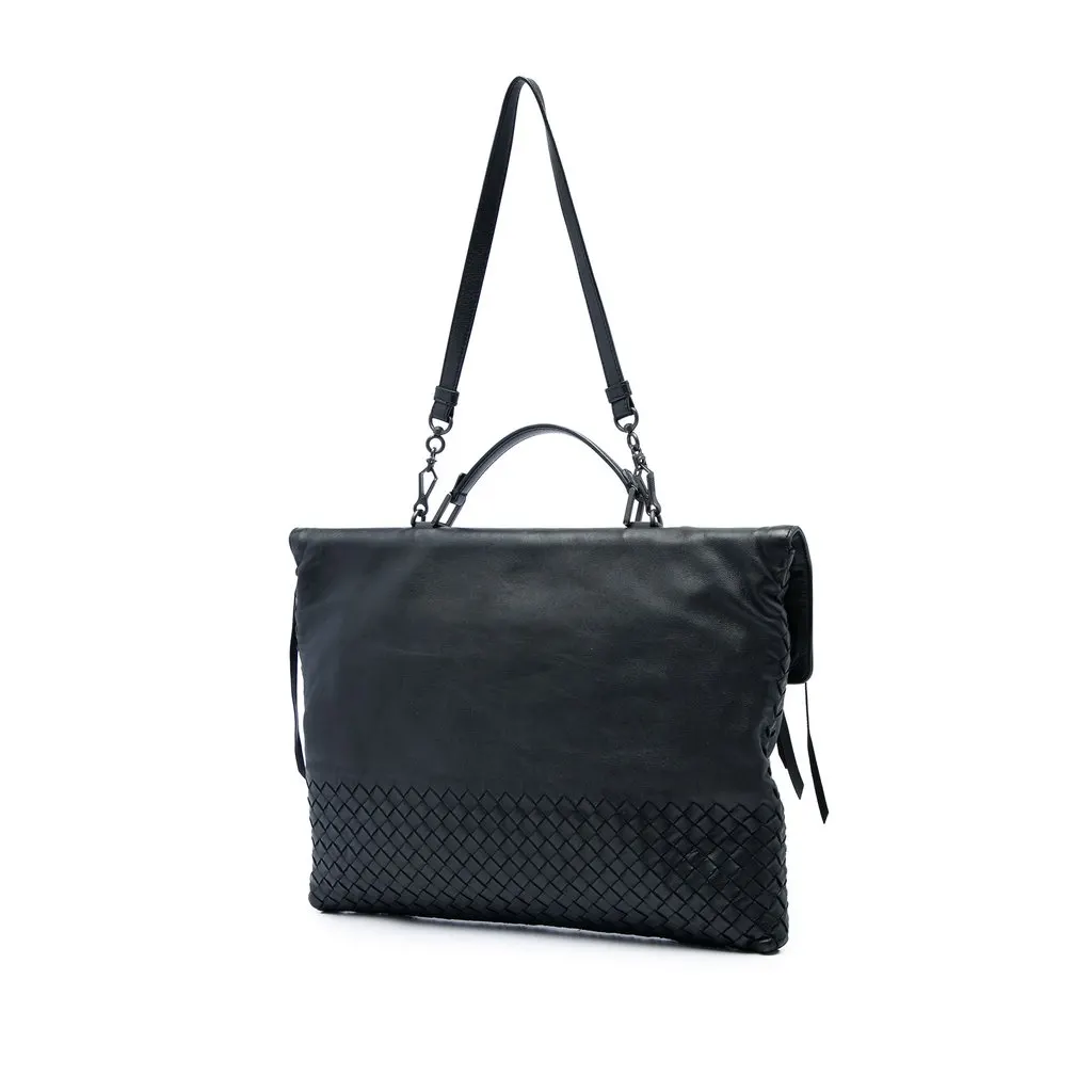 Bottega Veneta Nappa Intrecciato Fringe Business Bag Black Leather Good - Back View