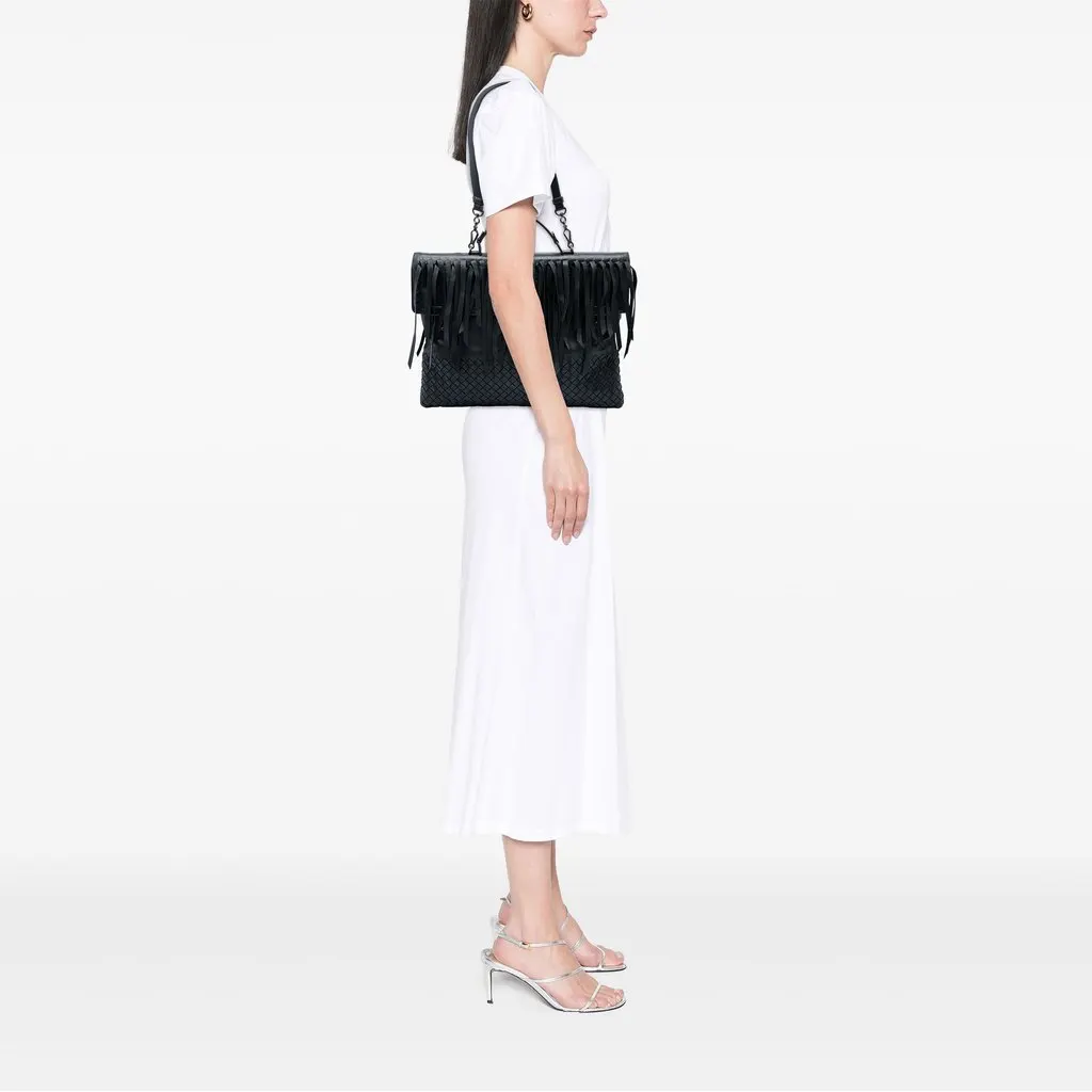 Bottega Veneta Nappa Intrecciato Fringe Business Bag Black Leather Good - Box View