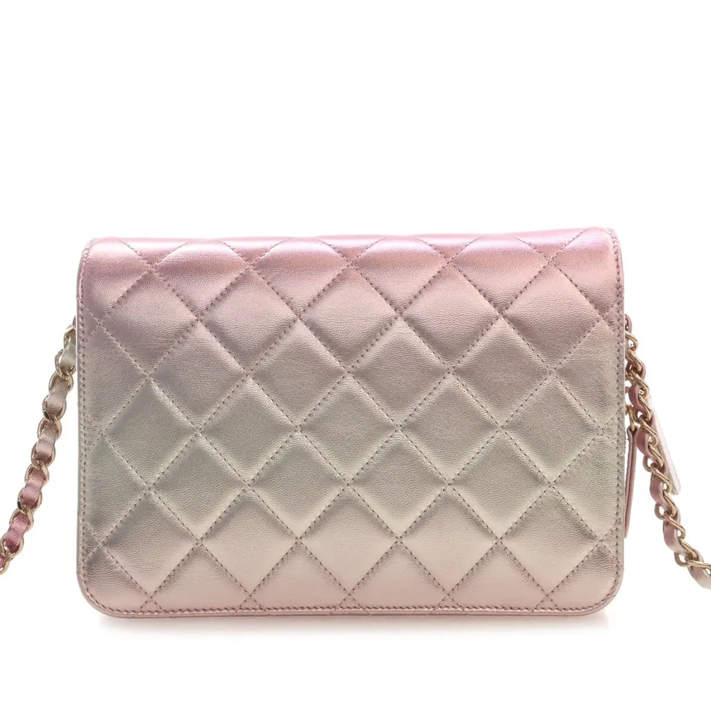 Chanel Large Quilted Gradient Metallic Lambskin Like A Wallet Flap Pink Leather Very good - Back View