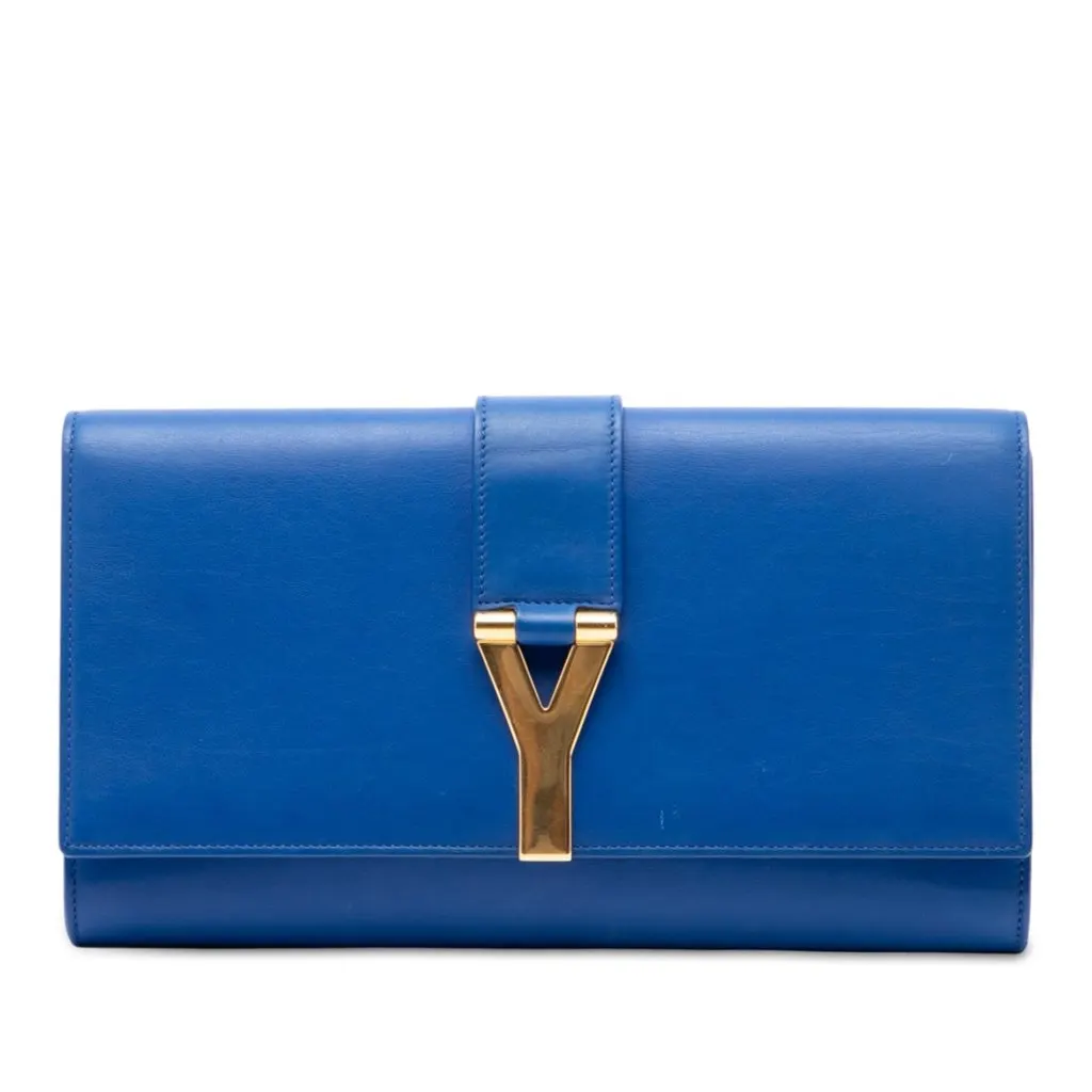 Saint Laurent Leather Chyc Ligne Clutch Blue Leather Very good - Front View