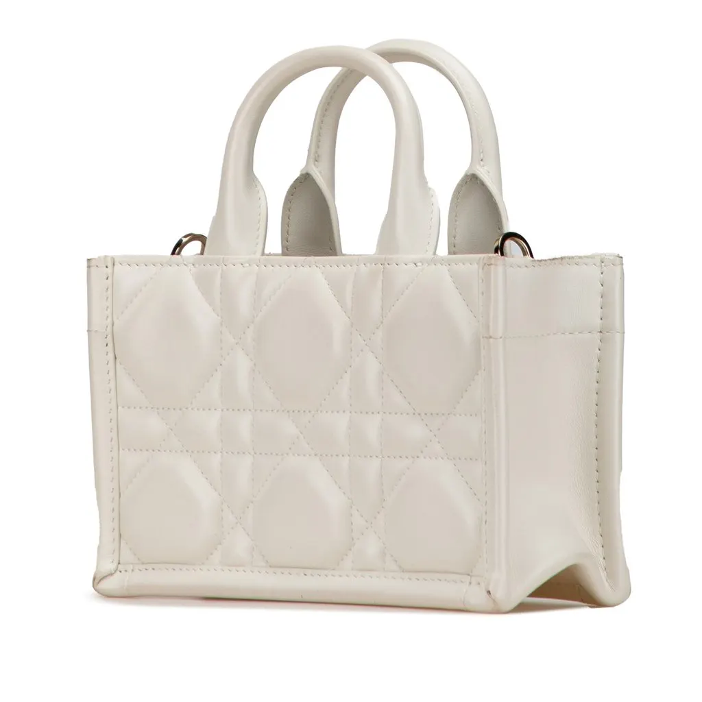 Dior Mini Calfskin Macrocannage Book Tote White Leather Very good - Back View