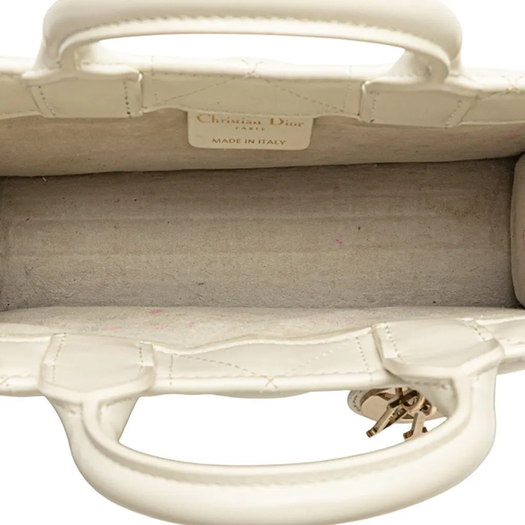 Dior Mini Calfskin Macrocannage Book Tote White Leather Very good - Model View