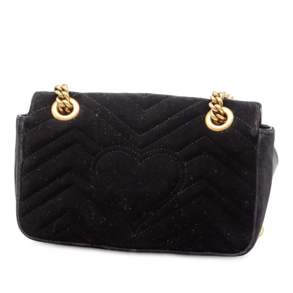 Gucci Small GG Marmont Matelasse Velvet Shoulder Bag Black Velvet Very good - Back View