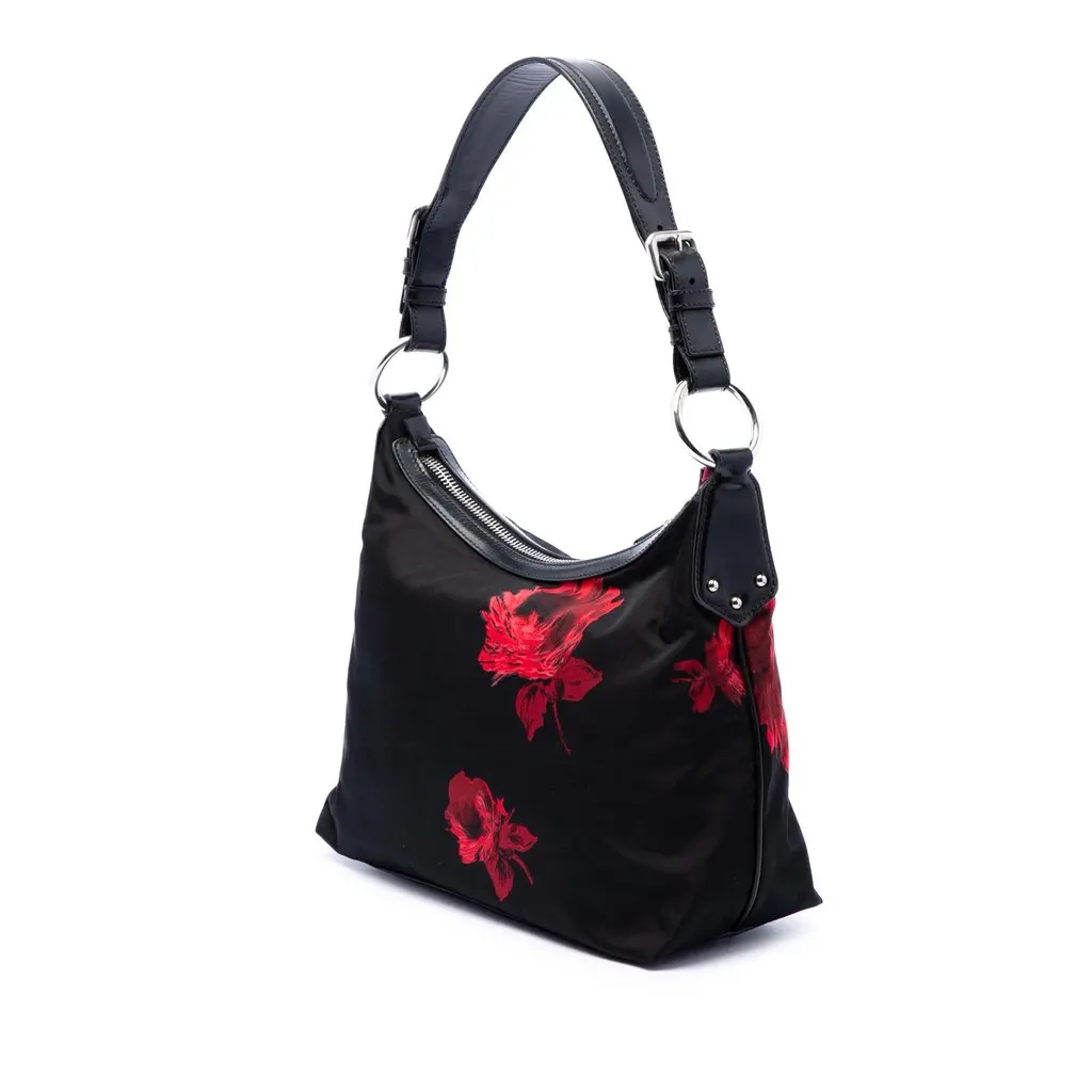Prada Tessuto Stampato Rose Shoulder Bag Black Very good - Back View