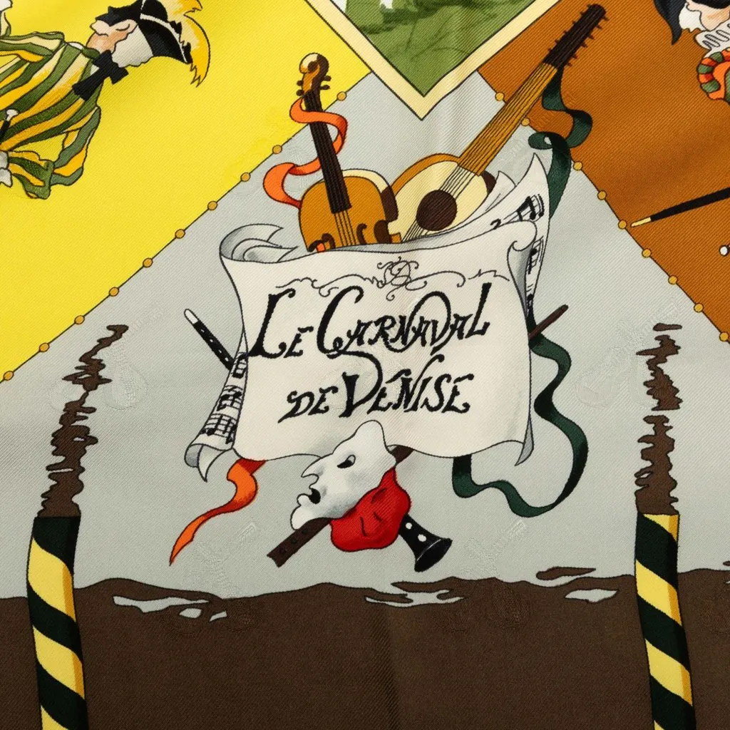 Hermès Le Carnaval de Venise Silk Scarf 90 Yellow Silk Good - Back View