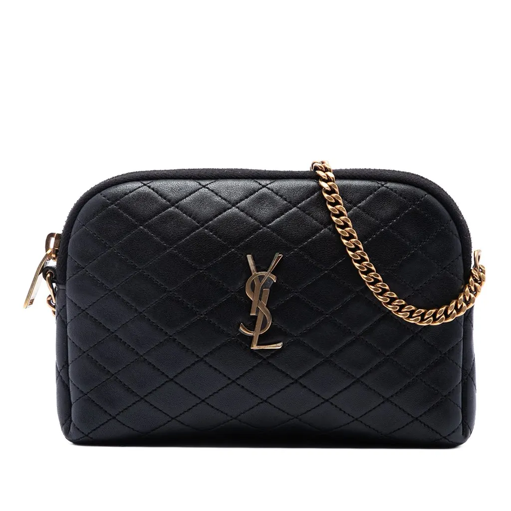 Saint Laurent Mini Quilted Lambskin Gaby Zippered Pouch Black Leather Very good - Front View