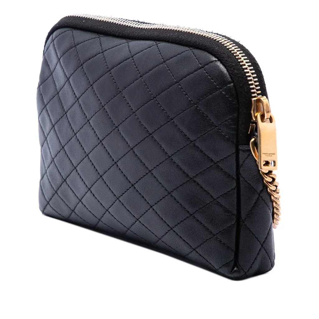 Saint Laurent Mini Quilted Lambskin Gaby Zippered Pouch Black Leather Very good - Back View