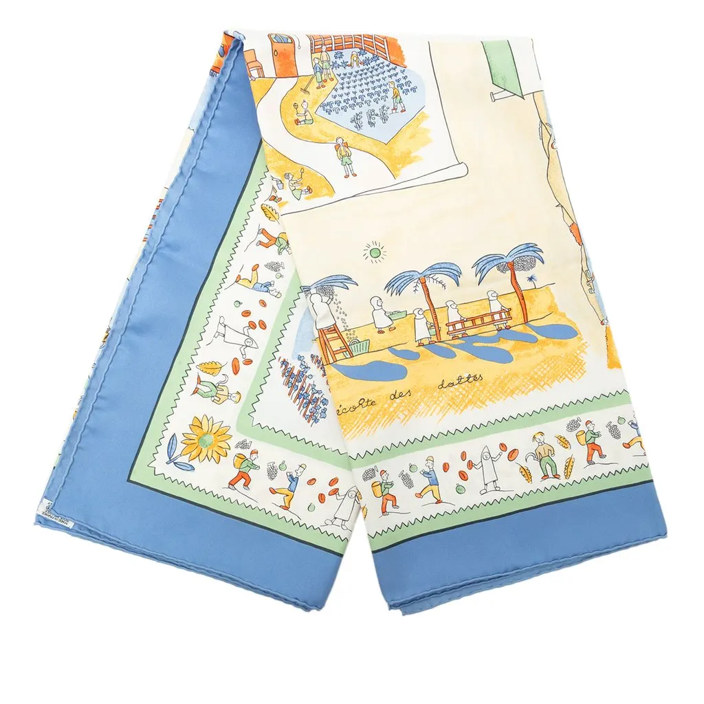 Hermès Retour A La Terre Silk Scarf 90 Blue Silk Good - Front View