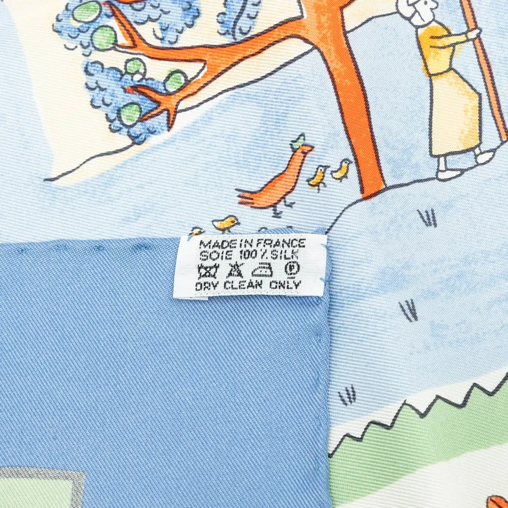 Hermès Retour A La Terre Silk Scarf 90 Blue Silk Good - Back View