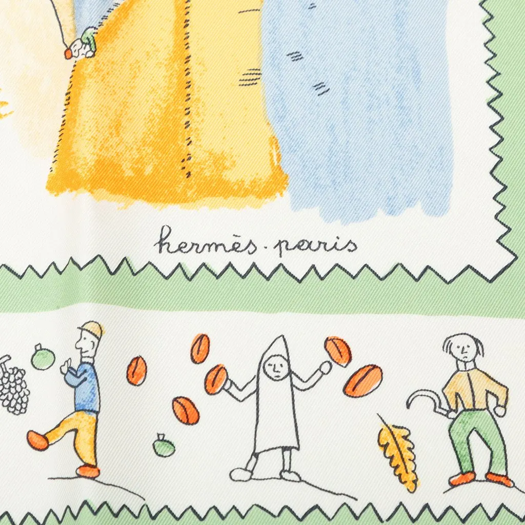 Hermès Retour A La Terre Silk Scarf 90 Blue Silk Good - Inside View