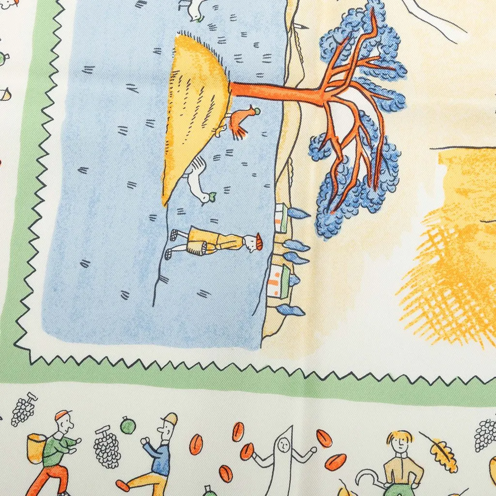 Hermès Retour A La Terre Silk Scarf 90 Blue Silk Good - Model View