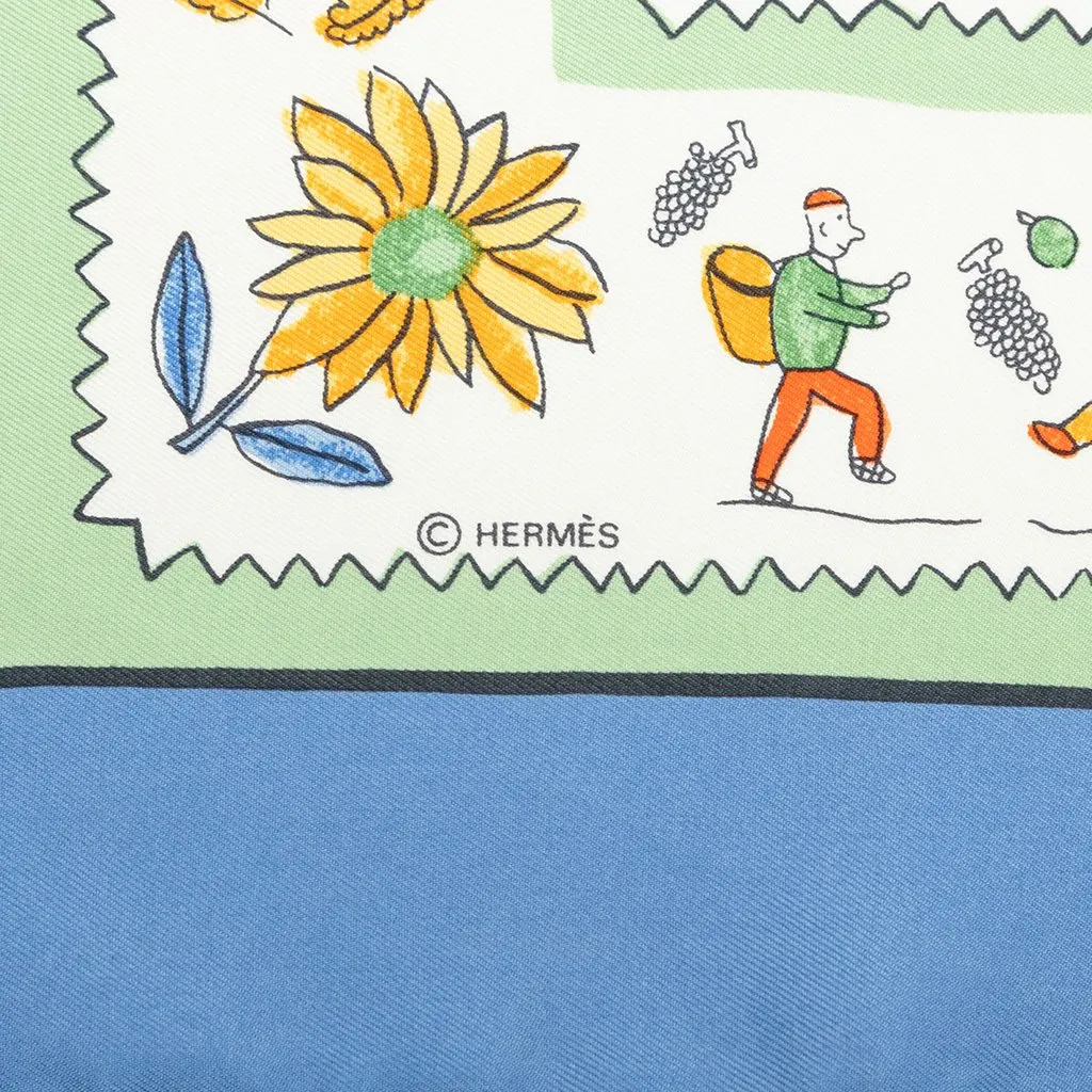 Hermès Retour A La Terre Silk Scarf 90 Blue Silk Good - Box View