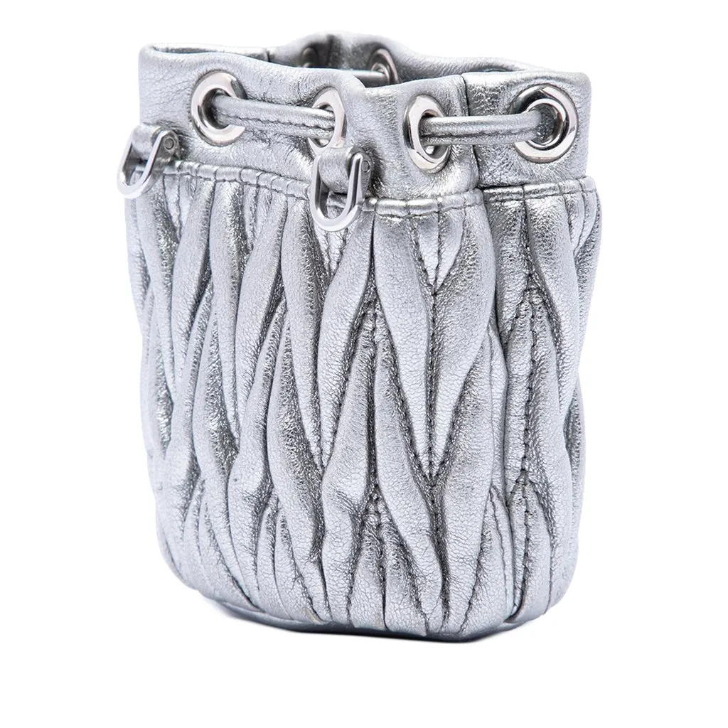 Miu Miu Mini Metallic Matelasse Nappa Crystal Chain Bucket Bag Silver Leather Very good - Back View