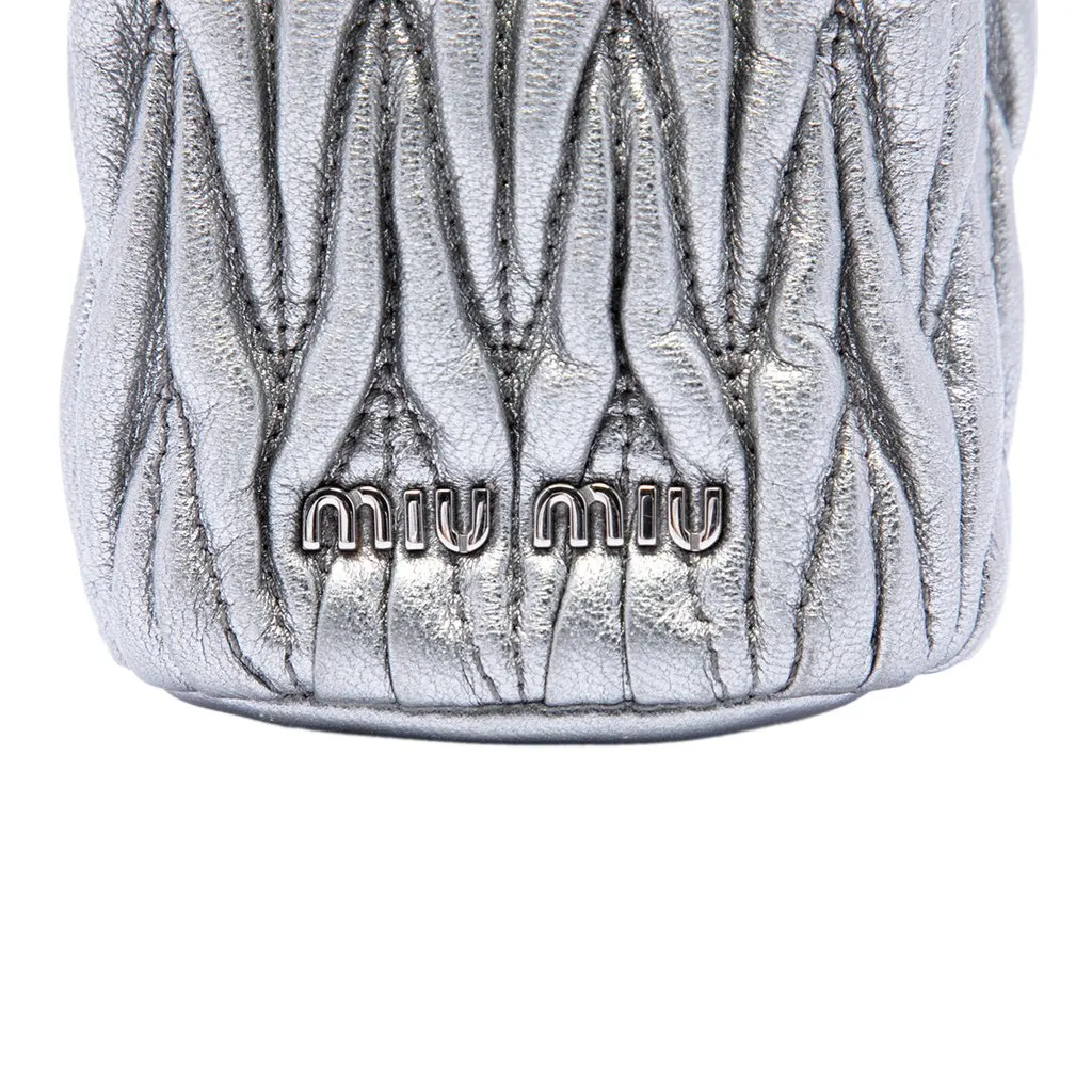 Miu Miu Mini Metallic Matelasse Nappa Crystal Chain Bucket Bag Silver Leather Very good - Box View
