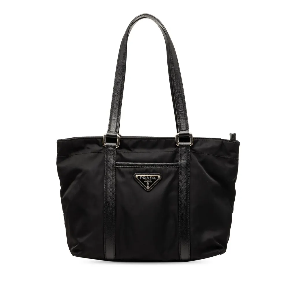 Prada Saffiano Trimmed Tessuto Tote Black Polyamide Very good - Front View