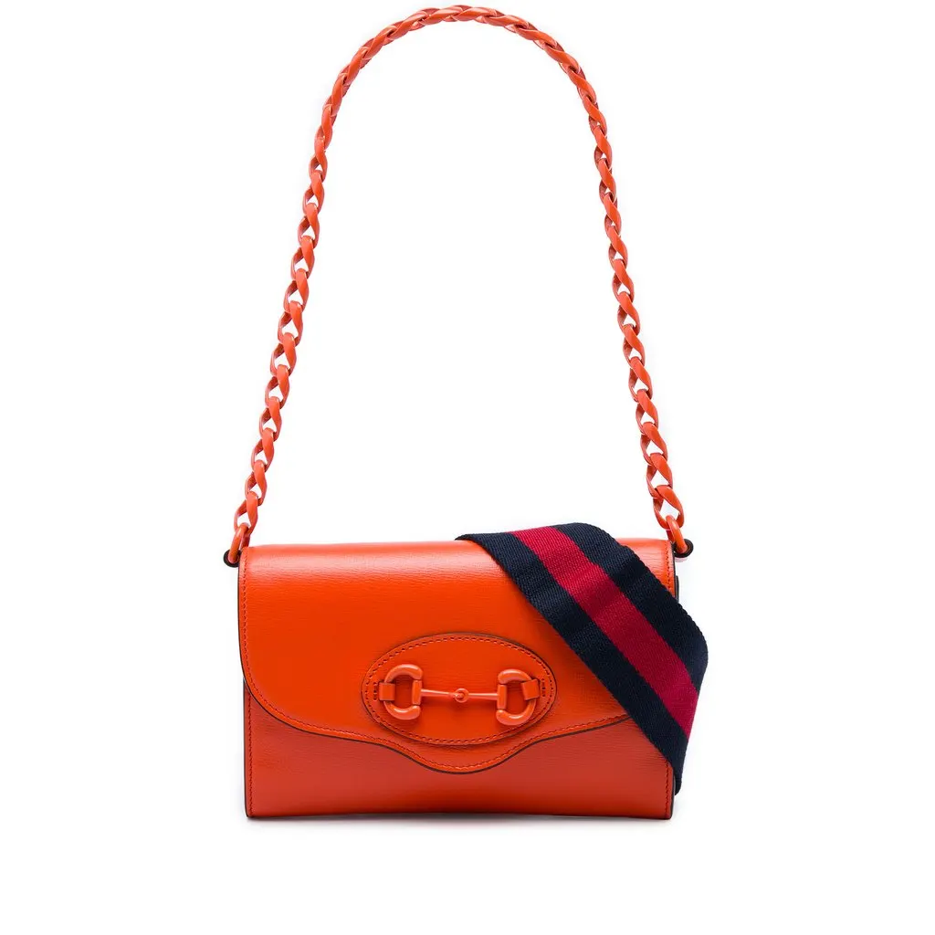 Gucci Mini Leather Horsebit 1955 Web Crossbody Orange Leather Good - Front View