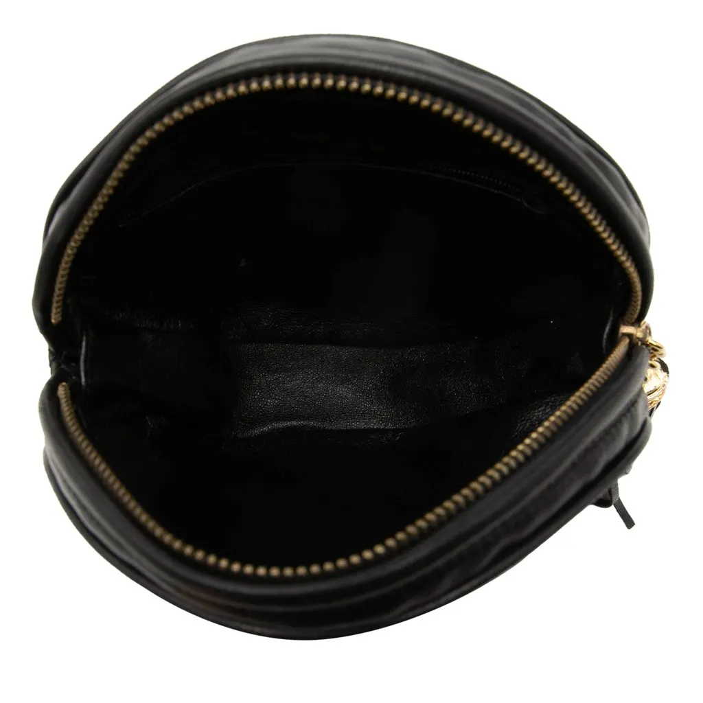 Chanel Quilted Lambskin Tassel Round Clutch with Chain Black Leather Good - Model View