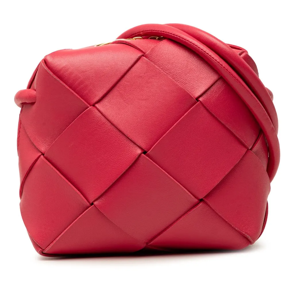 Bottega Veneta Mini Lambskin Intrecciato Cassette Camera Bag Pink Leather Very good - Front View