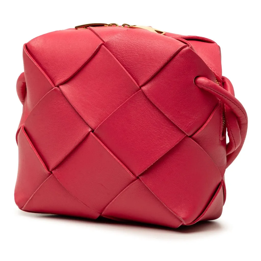 Bottega Veneta Mini Lambskin Intrecciato Cassette Camera Bag Pink Leather Very good - Back View